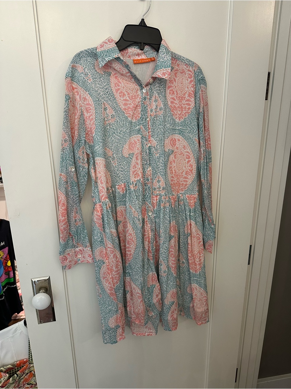 Oliphant Women's Pink & Mint Paisley Button-Front Dress - Picture 2 of 7